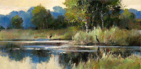 Heron Landscape Panel White Modern Wood Framed Art Print with Double Matting by Heighton, Brent