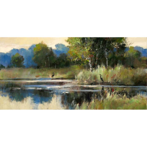 Heron Landscape Panel White Modern Wood Framed Art Print by Heighton, Brent