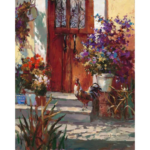 Cottage Rooster Gold Ornate Wood Framed Art Print with Double Matting by Heighton, Brent