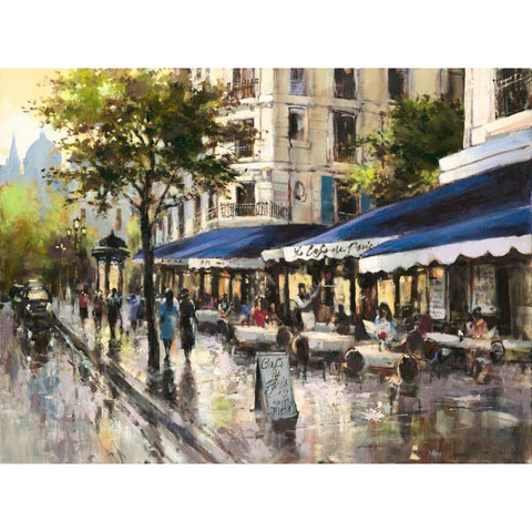 Avenue Des Champs-Elysees Blue Gold Ornate Wood Framed Art Print with Double Matting by Heighton, Brent