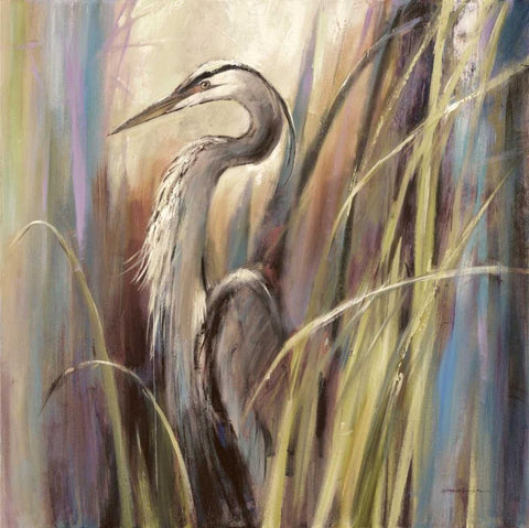 Coastal Heron White Modern Wood Framed Art Print with Double Matting by Heighton, Brent