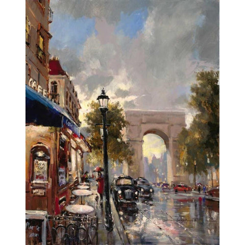 Arc De Triomphe Avenue Black Modern Wood Framed Art Print with Double Matting by Heighton, Brent