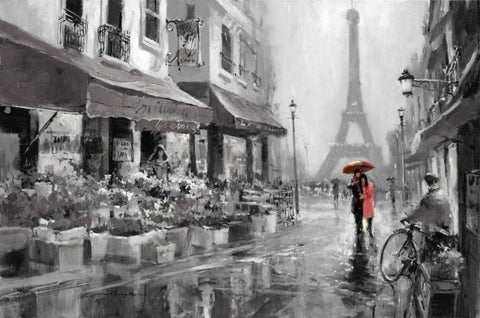 Red Umbrella White Modern Wood Framed Art Print with Double Matting by Heighton, Brent