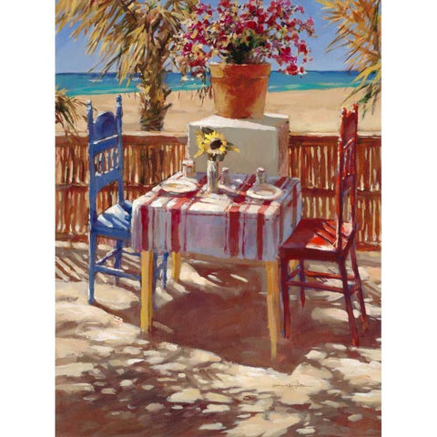 Seaside Cafe White Modern Wood Framed Art Print by Heighton, Brent