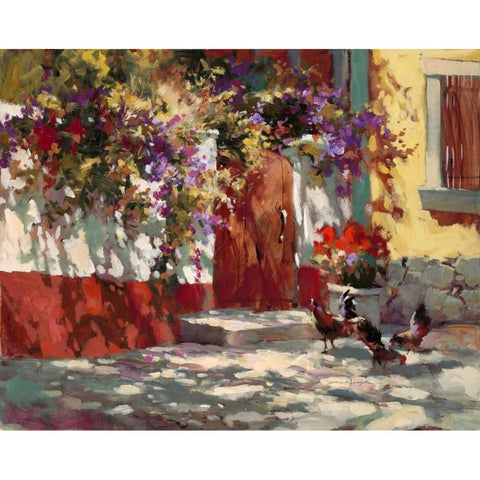 Country Courtyard Black Modern Wood Framed Art Print with Double Matting by Heighton, Brent