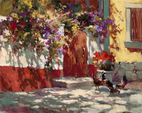 Country Courtyard White Modern Wood Framed Art Print with Double Matting by Heighton, Brent