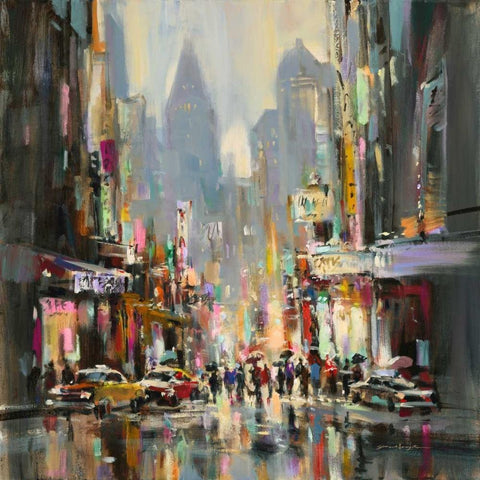 City Street Sensation White Modern Wood Framed Art Print with Double Matting by Heighton, Brent