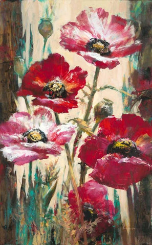 Spontaneous Poppies White Modern Wood Framed Art Print with Double Matting by Heighton, Brent