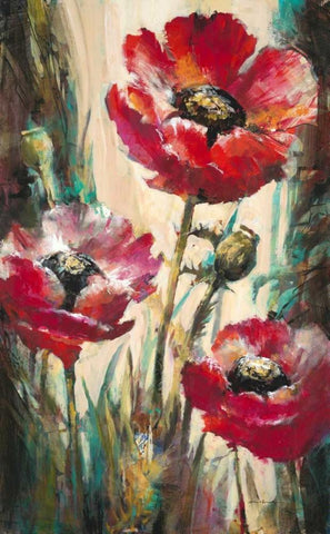 Impulsive Poppies White Modern Wood Framed Art Print with Double Matting by Heighton, Brent