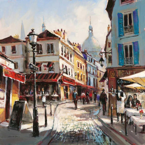 Cafe Stroll White Modern Wood Framed Art Print with Double Matting by Heighton, Brent