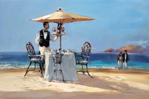 On The Beach Black Ornate Wood Framed Art Print with Double Matting by Heighton, Brent