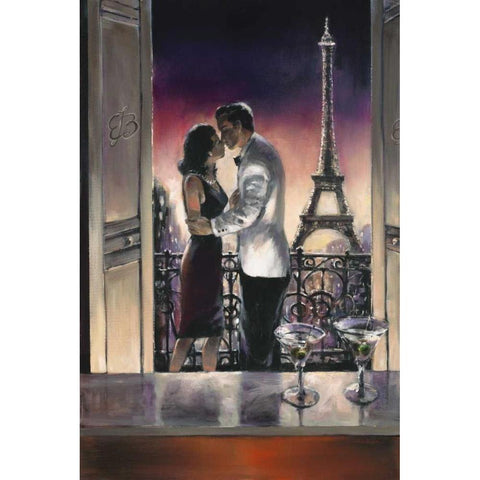 Paris Kiss Black Modern Wood Framed Art Print by Heighton, Brent
