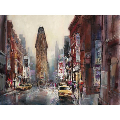 New York Rain White Modern Wood Framed Art Print by Heighton, Brent