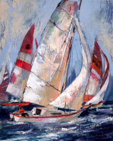 Open Sails I White Modern Wood Framed Art Print with Double Matting by Heighton, Brent
