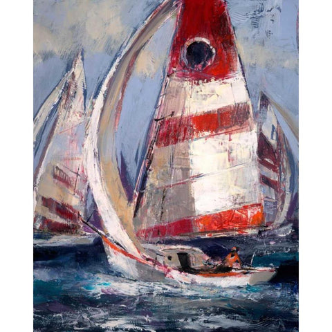 Open Sails II Black Modern Wood Framed Art Print with Double Matting by Heighton, Brent