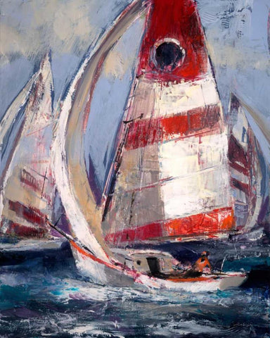 Open Sails II White Modern Wood Framed Art Print with Double Matting by Heighton, Brent