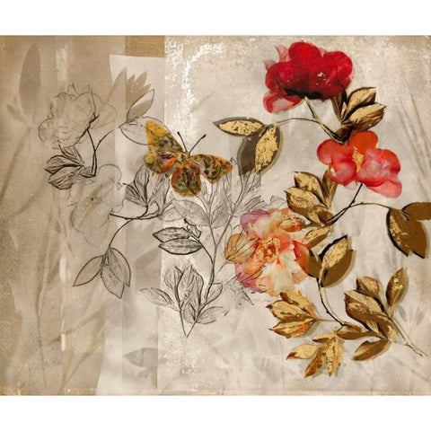 Poetry In The Garden 1 Gold Ornate Wood Framed Art Print with Double Matting by Theodosiou, Matina