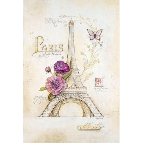 Eiffel Tower Roses Black Modern Wood Framed Art Print with Double Matting by Staehling, Angel
