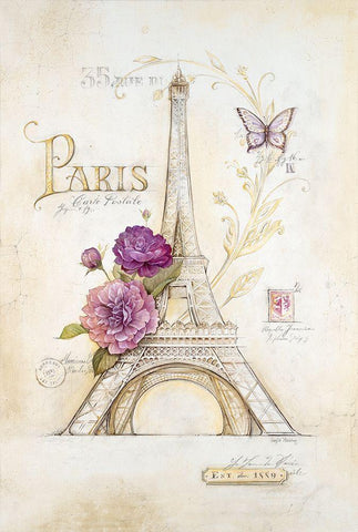 Eiffel Tower Roses White Modern Wood Framed Art Print with Double Matting by Staehling, Angel