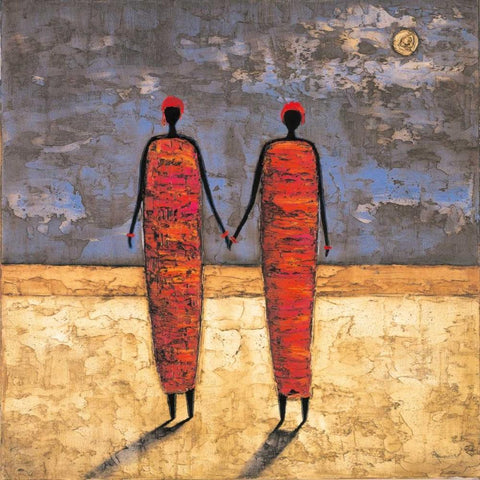 Friends at Dusk White Modern Wood Framed Art Print with Double Matting by Rauscher, Michel