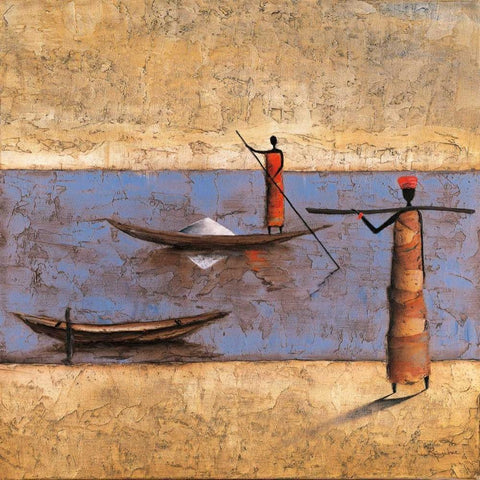 River Voyage Black Modern Wood Framed Art Print by Rauscher, Michel