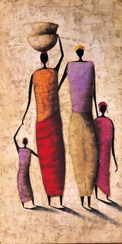 Family Gathering White Modern Wood Framed Art Print with Double Matting by Rauscher, Michel