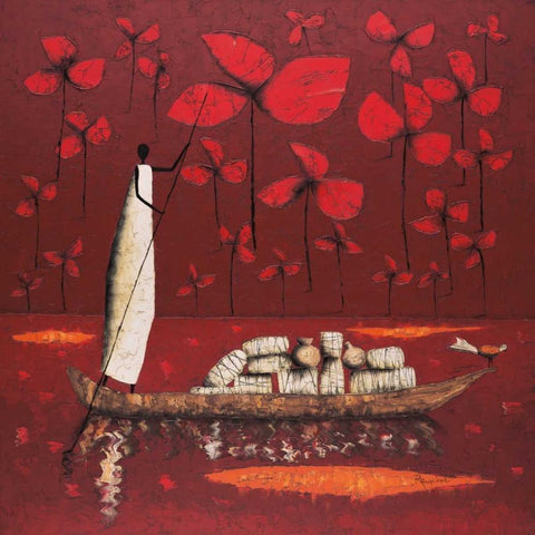 Crimson Sky Black Modern Wood Framed Art Print by Rauscher, Michel