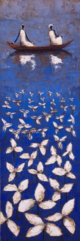 Cerulean Memories Black Ornate Wood Framed Art Print with Double Matting by Rauscher, Michel