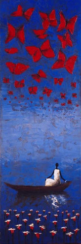 Cerulean Passage White Modern Wood Framed Art Print with Double Matting by Rauscher, Michel