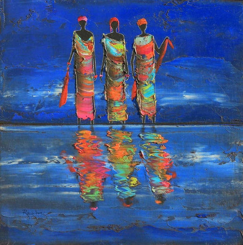 Midnight River 1  White Modern Wood Framed Art Print with Double Matting by Rauscher, Michel