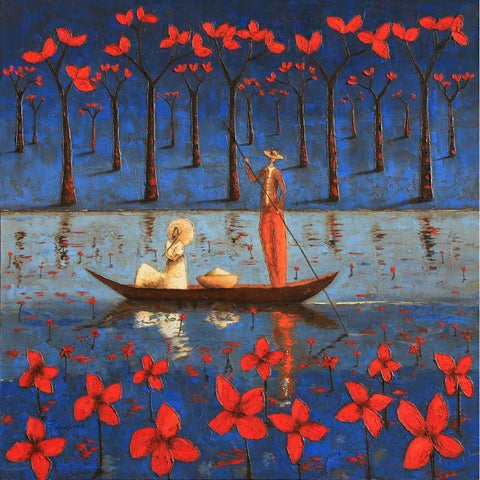 Midnight Serenade  Gold Ornate Wood Framed Art Print with Double Matting by Rauscher, Michel