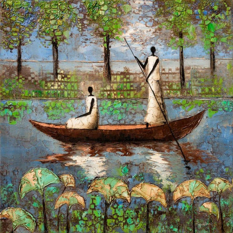 Spirit River White Modern Wood Framed Art Print with Double Matting by Rauscher, Michel