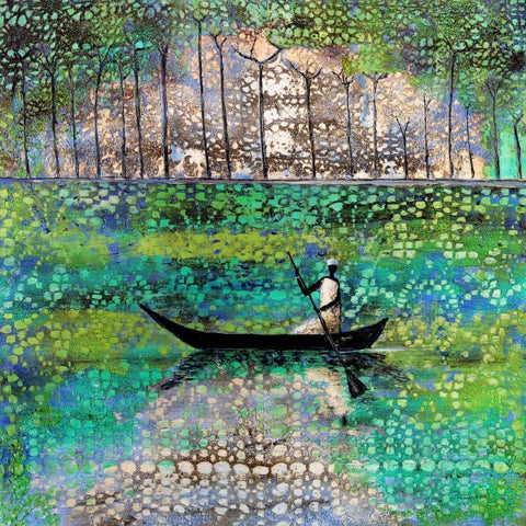 Dancing River White Modern Wood Framed Art Print with Double Matting by Rauscher, Michel