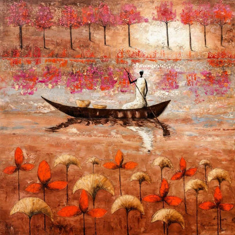 Summer River Gold Ornate Wood Framed Art Print with Double Matting by Rauscher, Michel