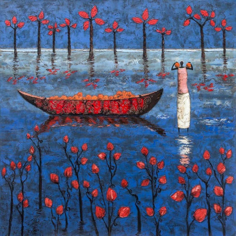 Abundant River White Modern Wood Framed Art Print with Double Matting by Rauscher, Michel