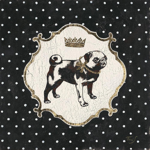 Polka Dot Pug Black Ornate Wood Framed Art Print with Double Matting by Ferri, Stefania