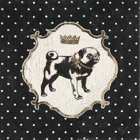 Polka Dot Pug Black Modern Wood Framed Art Print with Double Matting by Ferri, Stefania