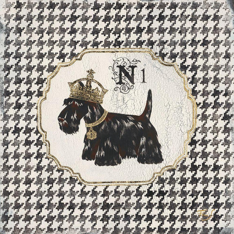 Hounds Tooth Scottie White Modern Wood Framed Art Print with Double Matting by Ferri, Stefania