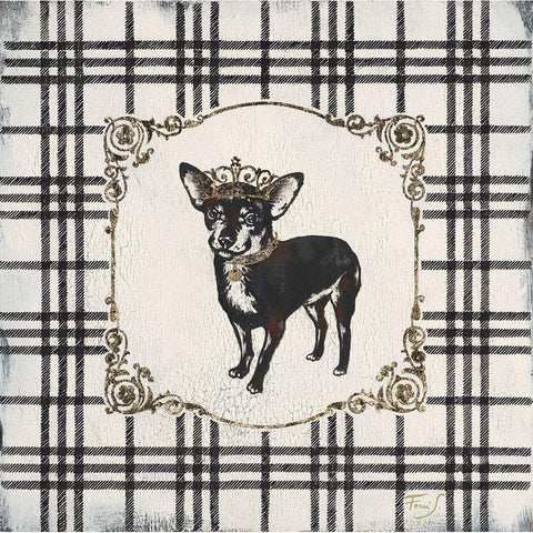 Plaid Chihuahua Black Modern Wood Framed Art Print by Ferri, Stefania