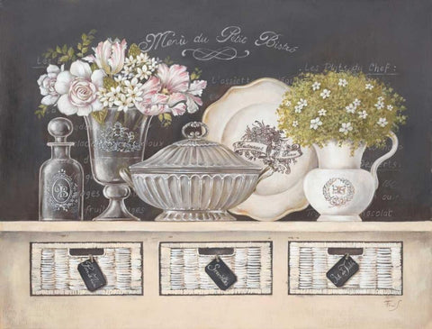 Petit Bistro Black Ornate Wood Framed Art Print with Double Matting by Ferri, Stefania