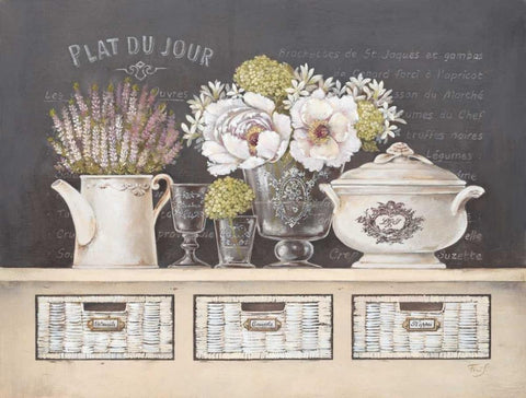 Plat Du Jour Black Ornate Wood Framed Art Print with Double Matting by Ferri, Stefania