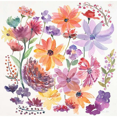 Happy Dancing Garden Black Modern Wood Framed Art Print by Gold, Lora