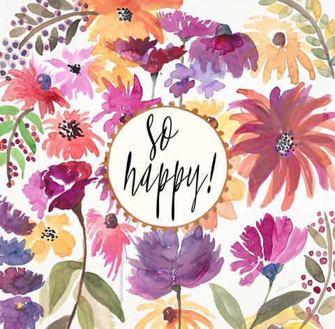 So Happy! Black Ornate Wood Framed Art Print with Double Matting by Gold, Lora