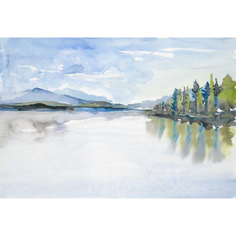 Lakefront Watercolor Black Modern Wood Framed Art Print by Gold, Lora