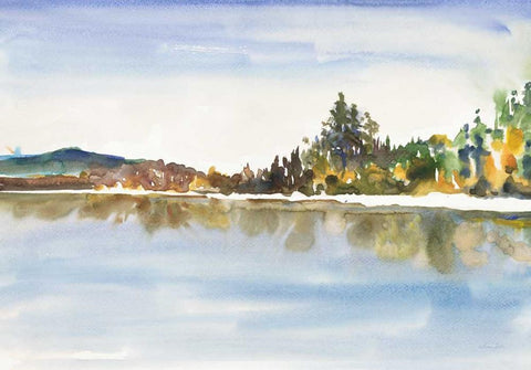 Lakeside Reflections White Modern Wood Framed Art Print with Double Matting by Gold, Lora