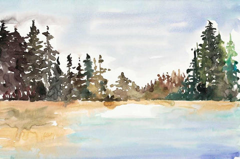 Evergreen View White Modern Wood Framed Art Print with Double Matting by Gold, Lora