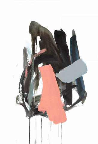 Gestural Brush, Coral Black Ornate Wood Framed Art Print with Double Matting by Gold, Lora