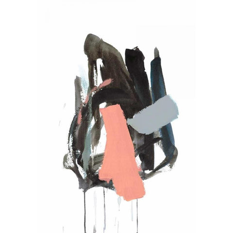 Gestural Brush, Coral Black Modern Wood Framed Art Print by Gold, Lora