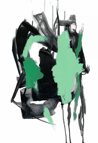 Gestural Brush, Green White Modern Wood Framed Art Print with Double Matting by Gold, Lora