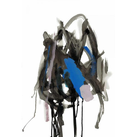 Gestural Brush, Blue White Modern Wood Framed Art Print by Gold, Lora